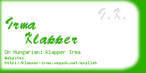 irma klapper business card